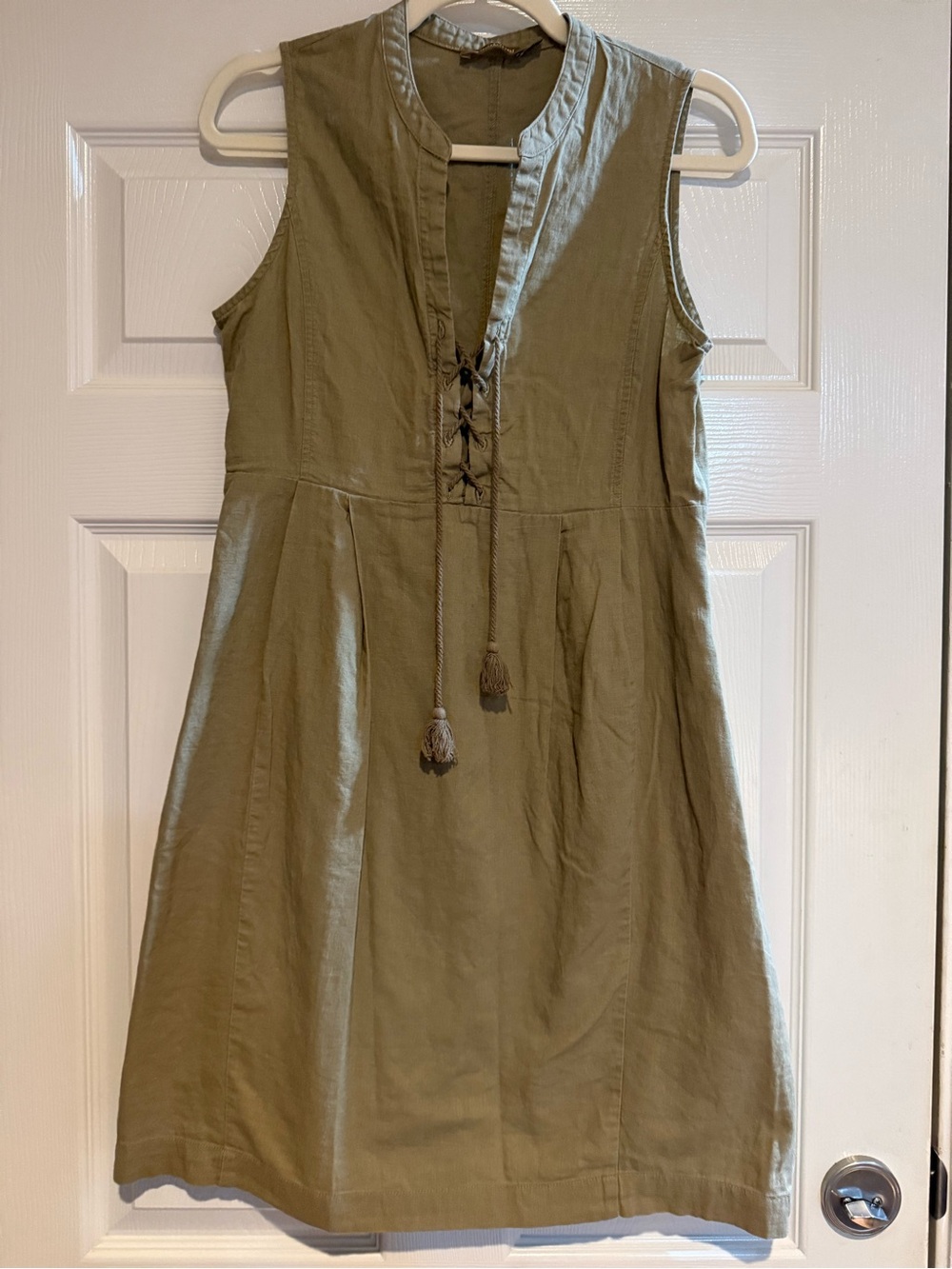 Conbipel Olive Green Linen Blend Lace up Midi Dress Sleeveless EU44